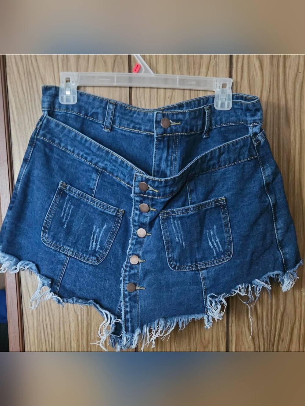 Denim Button Frayed Skort